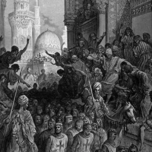 Arrival in Cairo of the Crusaders prisoners, engraving by Gustave Dore. 19th century