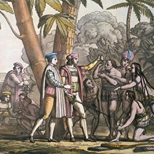 The arrival of Christopher Columbus in the New World and his meeting with the indigenous