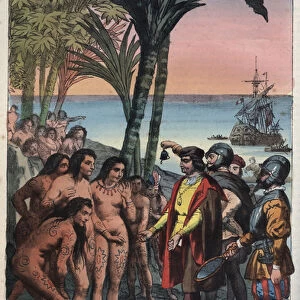 The arrival of the explorer Christopher Columbus (1451-1506) in America