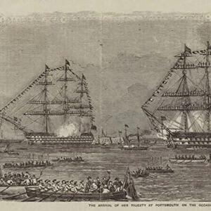The Arrival of Her Majesty at Portsmouth on the Occasion of the Launch of the Marlborough (engraving)