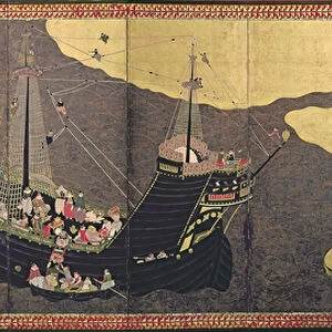 Arrival of the Portuguese in Japan in 1640 (gouache on paper)