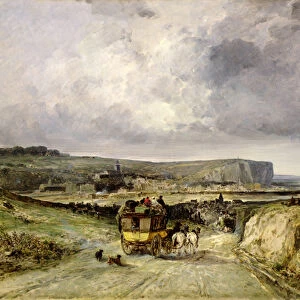 Arrival of a Stagecoach at Treport, 1878 (oil on canvas)