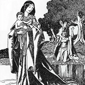 Arthurian Legend: la dame du Lac ableve Lancelot enfant (Lancelot is carried off by the Lady of the Lake) Illustration by Howard Pyle (1853-1911) from "The story of the champions of the round table" 1903 Private collection
