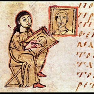An artist copying a painting, from Sacra Parallela by St. John Damascene (d. c
