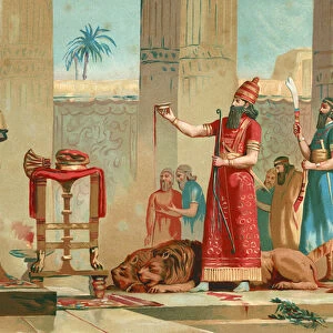 Ashurbanipal offering lions in sacrifice