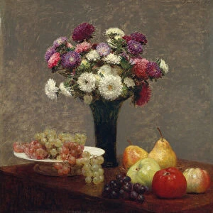 Asters and Fruit on a Table, 1863 (oil on canvas)