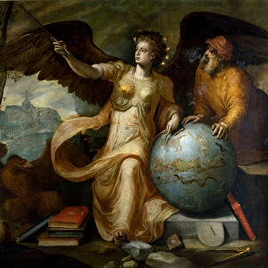 Astrology. Allegory and personification of astrology with astrological instruments