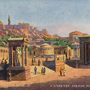 Athens in ancient times (colour litho)