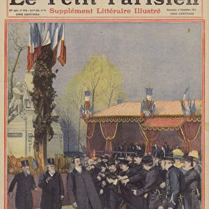 Attack on the French Prime Minister Aristide Briand at the unveiling of a monument to Jules Ferry (colour litho)