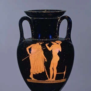 Attic red-figure amphora depicting elderly bearded male and a youth