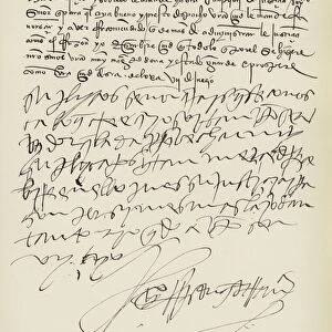 Autograph letter from Philip II to Pope Gregory VIII (engraving)