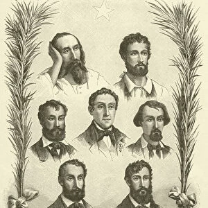 Avv Anacarsi Nardi, Domenico Moro, Emilio Bandiera, Nicola Ricciotti, Attilio Bandiera, Giacomo Rocca, Giovanni Venerucci (engraving)