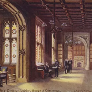 The Aye Division Lobby, House of Commons (colour litho)