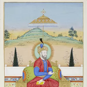 Babur enthroned, c. 1720 (opaque w / c & gold on paper)