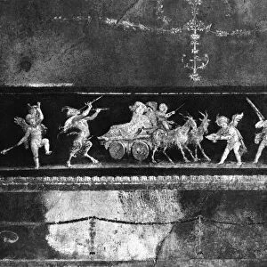 Bacchic Procession of Cherubs, frieze from the Oecus of the Casa dei Vettii (House of the Vettii) c. 50-79 AD (fresco) (b / w photo)