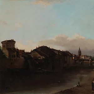 The banks of the Isere Grenoble, the Green Island in the background (Oil on canvas)