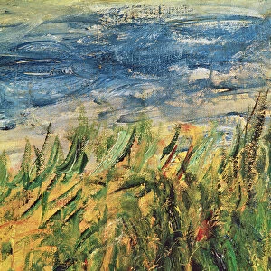 The Banks of the Seine at Champrosay, detail of the water and grass at the centre of the painting