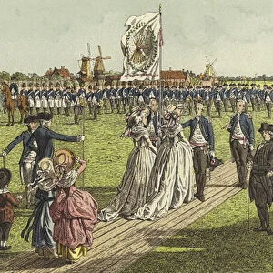 A banner ceremony, 1786 (coloured engraving)