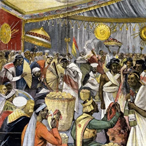 A banquet at the court of King Menelik II (1844 - 1913) in Ethiopia. Ill