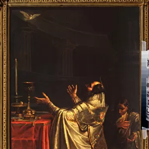 Basile le Grand (330-379) (ou Basile de Cesaree) se prosternant devant la colombe du saint Esprit (saint-Esprit) - Basil the Great - Peinture de Vasili Kuzmich Shebuev (1777-1855), huile sur toile, 1811-1812 - Art russe 19e siecle
