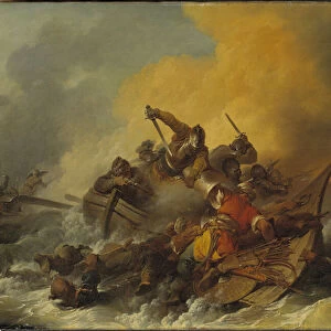 Bataille en mer entre soldats et pirates - Battle at Sea between Soldiers and Oriental Pirates, by Loutherbourg, Philip James (Philippe Jacques), the Younger (1740-1812). Oil on canvas, 1767. Dimension : 58x81, 5 cm. Nationalmuseum Stockholm