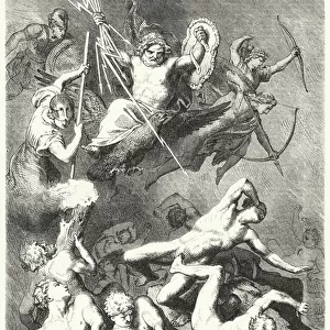 Battle between the Ancient Greek Gods and the Titans (engraving)