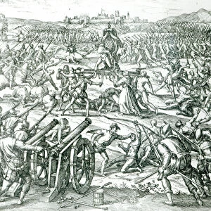 The Battle of Cajamarca, 1532 (engraving) (b / w photo)
