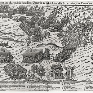 The Battle of Dreux, 19th December 1562 (engraving) (b / w photo)