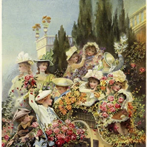 The Battle of the Flowers (colour litho)