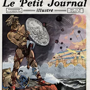 The other battle: the French currency, the Franc, is confronted with the values of the American dollar and the pound sterling. Engraving. One of the newspaper "Le Petite Journal illustrious", 1924. Private collection