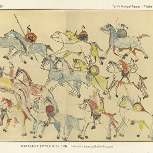 Battle of Little Big Horn - Indians Leaving Battle Ground (colour litho)