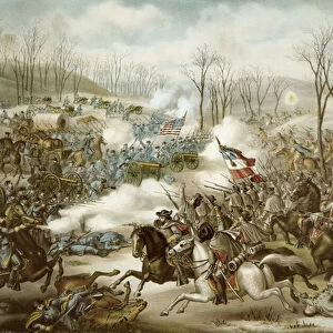 Battle of Pea Ridge, Arkansas, 6th-8th March, engraved by Kurz & Allison (colour litho)