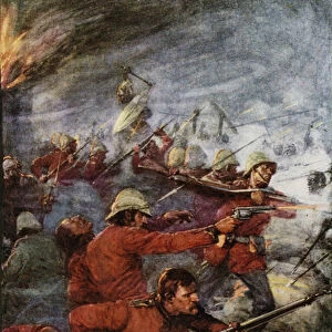 Battle of Rorkes Drift, Natal, Angol-Zulu War, 1879 (colour litho)