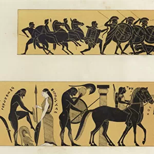 Battle scenes in Ancient Greece (colour litho)