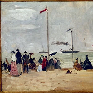 On the beach of Trouville, Normandy (oil on canvas, 19th century)