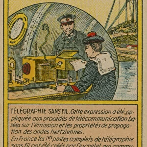 Beautiful inventions card, telegraphy (chromolitho)