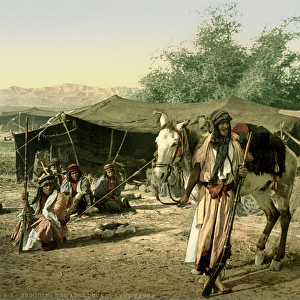 Bedouins in front of their tent in the Jordan Valley, c. 1880-1900 (photochrom)