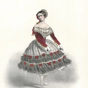 Belgian ballet dancer Adeline Plunkett in La Manola de la Favorite, c1860 (colour litho)