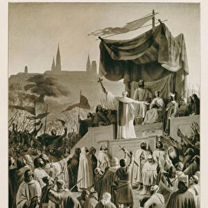 Bernaud of Clairvaux preaching the Second Crusade, Vezelay, France, 1146 (litho)