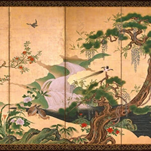 Birds and Flowers of Spring and Summer - Eino, Kano (1631-1697) - Second Half of the 17th cen. - Watercolour and ink on paper - 153x361 - Suntory Museum of Art