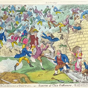 Blessings of Britain - or Swarm of Tax Gatherers, 1817 (colour etching)