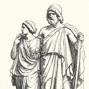 The blind Oedipus being led by his daughter Antigone (engraving)