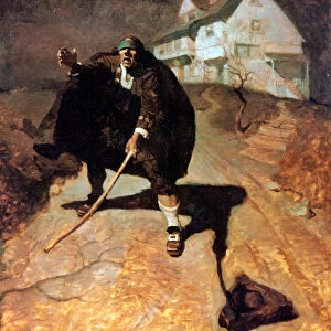 Blind Pew, illustration from Treasure Island, 1911 (colour litho)