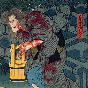 The blood stained witch - figure from Japanese theatre, 1852 (colour woodblock print)