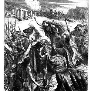 Boadicea Inciting the Iceni against the Romans (engraving) (b&w photo)