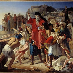 The boarding of the Parganiotes. History scene during the Greek War of Independence (1819). Painting by Appollodore Callet (1779-1831), 1827. Oil on canvas. Dim: 4, 08 X 3, 09m. Rouen, Museum of Fine Arts