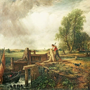 A Boat Passing a Lock (oil on canvas)