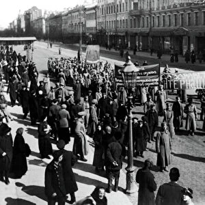 Bolshevic Demonstration During the Russian Revolution, Petrograd, 1917 (b/w photo)
