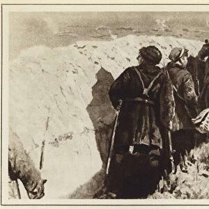 Bolshevik commanders Joseph Stalin and Kliment Voroshilov in the trenches of Tsaritsyn, Russian Civil War, 1918 (litho)