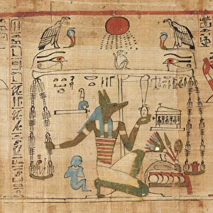 Detail from the Book of the Dead of the priest Aha-Mer depicting Anubis weighing